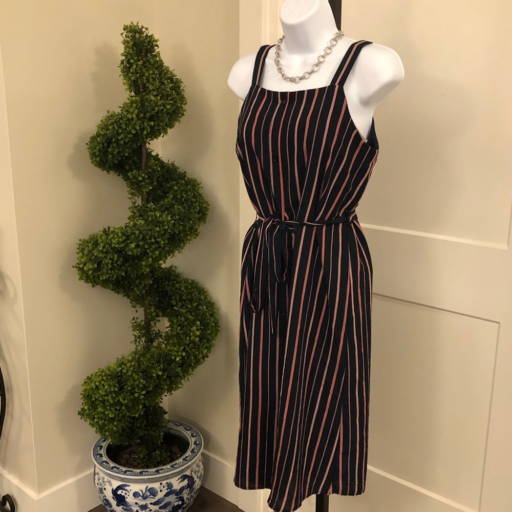 Potters Pot Striped Midi Dress with Belt